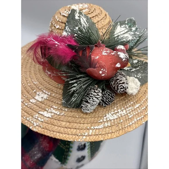 Large Gourd Christmas Snowman Hand Painted Folk Art Signed 16" - Picture 8 of 10